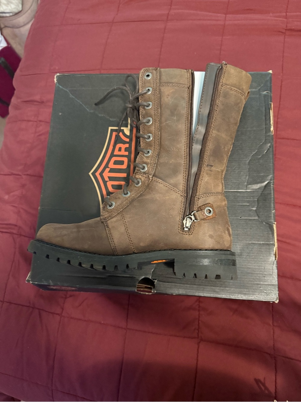 Harley-Davidson women’s Brown Lace-Up Moto Boots - Picture 3 of 5